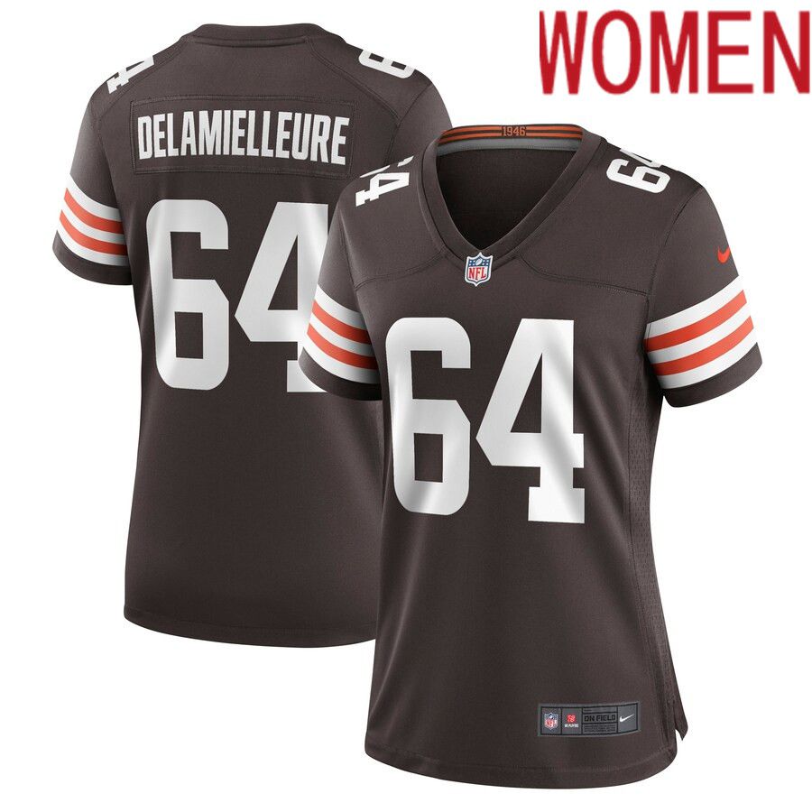 Women Cleveland Browns #64 Joe DeLamielleure Nike Brown Game Retired Player NFL Jersey->women nfl jersey->Women Jersey